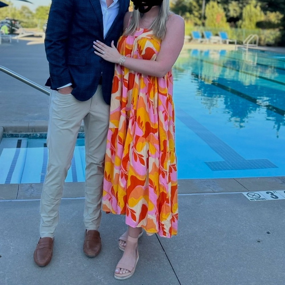 Vibrant Orange and Pink Midi Dress